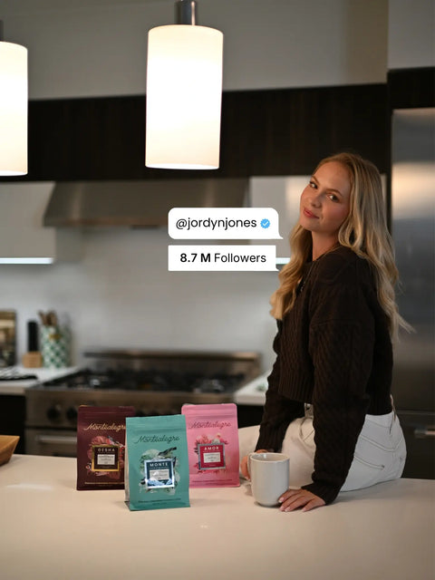 Jordyn Jones with Montealegre coffee bags