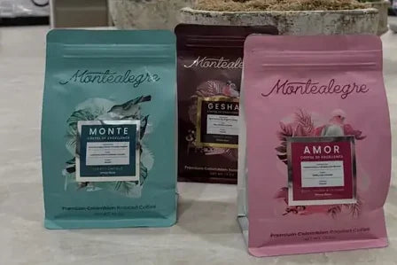 Customer photo: three Montealegre bags, including Monte and Amor, on a kitchen counter